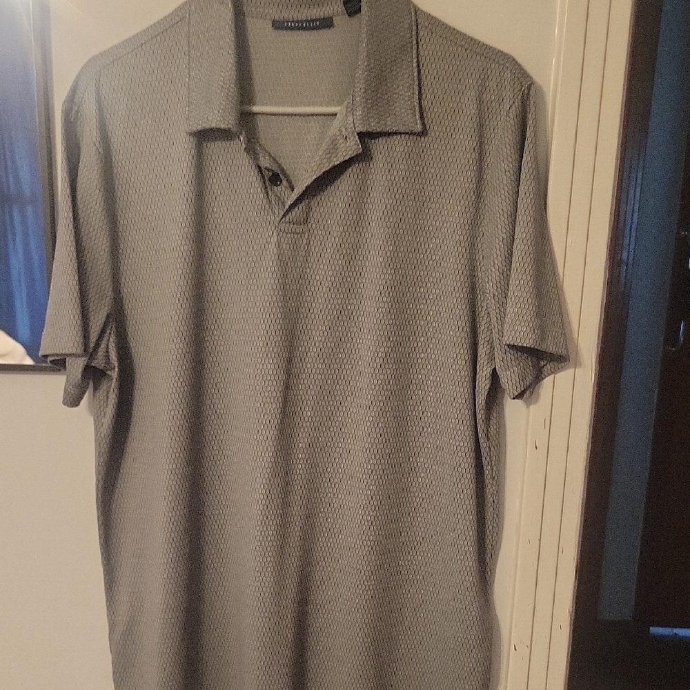 Perry Ellis Textured Gray Polo Shirt